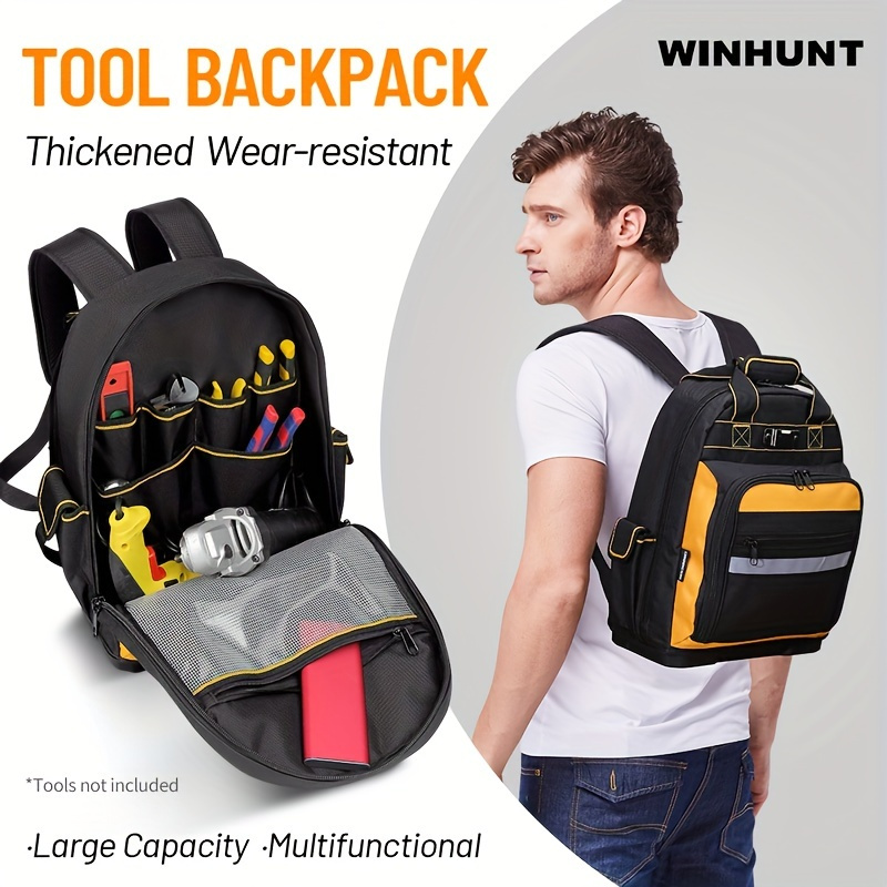 

Winhunt Tool Backpack, Heavy-duty Tool Bag With Padded Shoulder, Back, And Waist Straps, Water-resistant Construction