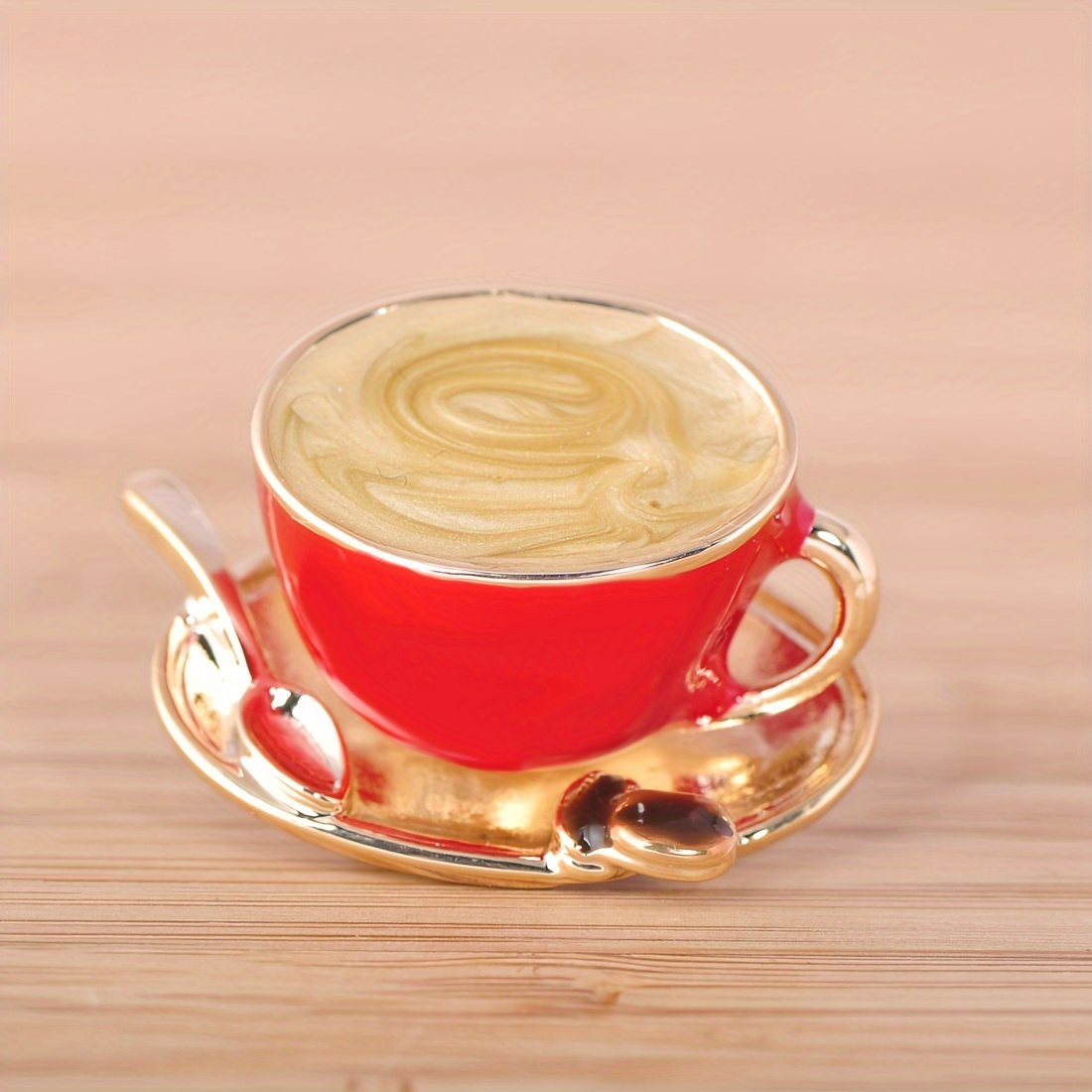 

1pc Coffee Cup Brooch Pin With Saucer And Spoon Design, Red Alloy With Golden Color Accents, Fashion Accessory For Coffee Lovers, Baristas And Researchers, Ideal For Daily Wear, Team Events, And Gifts