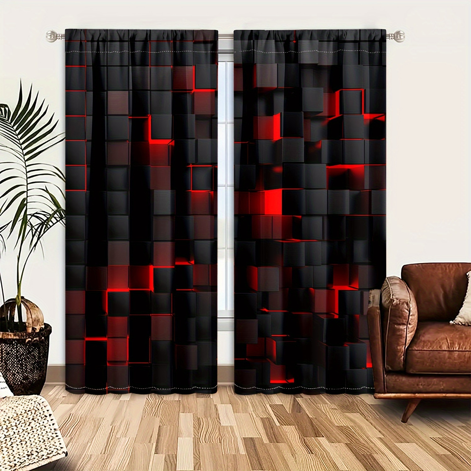 

2pcs Set: Abstract Gradient Curtains - , Semi-transparent Privacy Window Drapes For Living Room And Bedroom Decor