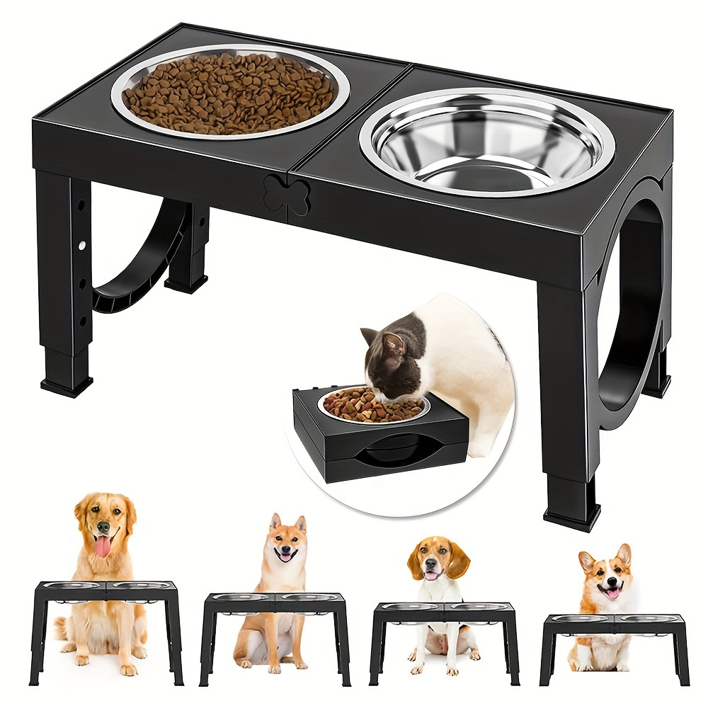 

Patented Products Foldable Elevated Plastic Dog Bowls For Medium Large Breed Dogs, 4 Height Adjustable Dog Raised Bowls, 2 Thick Stainless Steel Dog Food Water Bowls, No Slip Dog Feeder