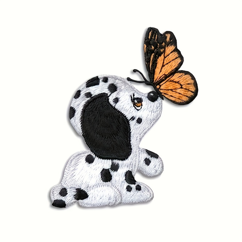 

1pc Dog And Butterfly Embroidery Patches, Which Can Be Ironed Or Sewn Onto Men's Clothing, Decorations For Phone Cases, Journals, Towels, Scarves, Cup Sleeves, And Coasters