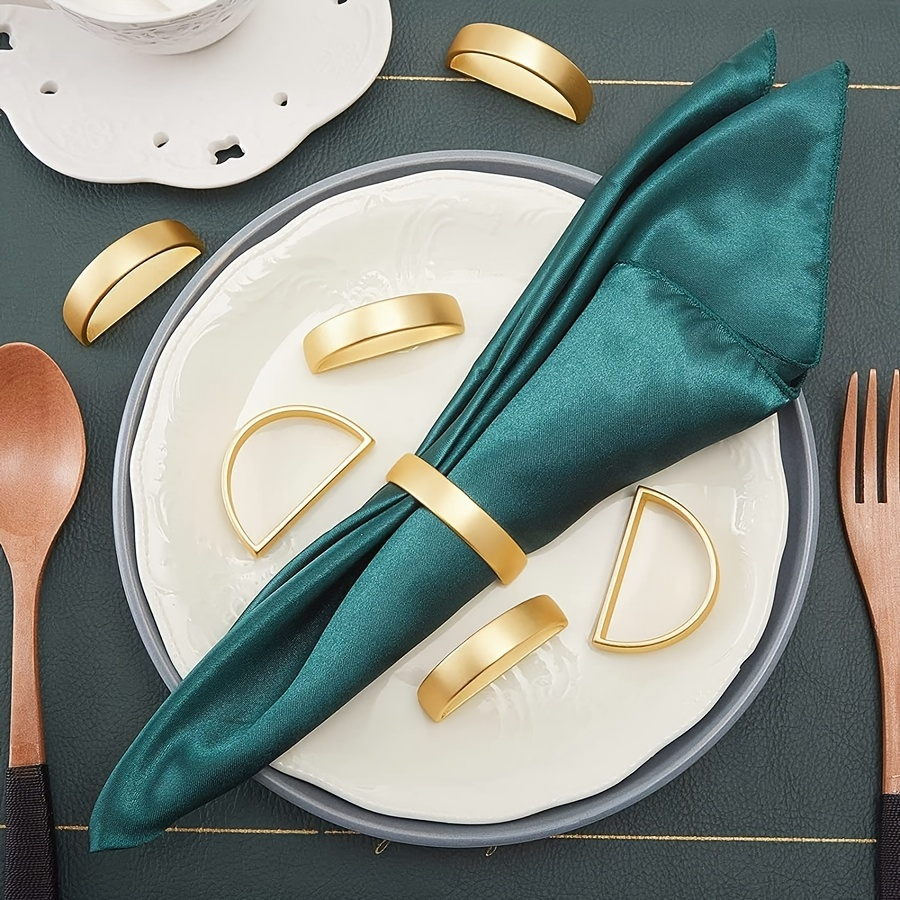 

6pcs Golden Stainless Steel Napkin Rings - Solid Color D-shaped Table Decor For Christmas, Elegant Party Accessories, Non-woven Fabric Linen Holders For Dining Atmosphere Enhancement