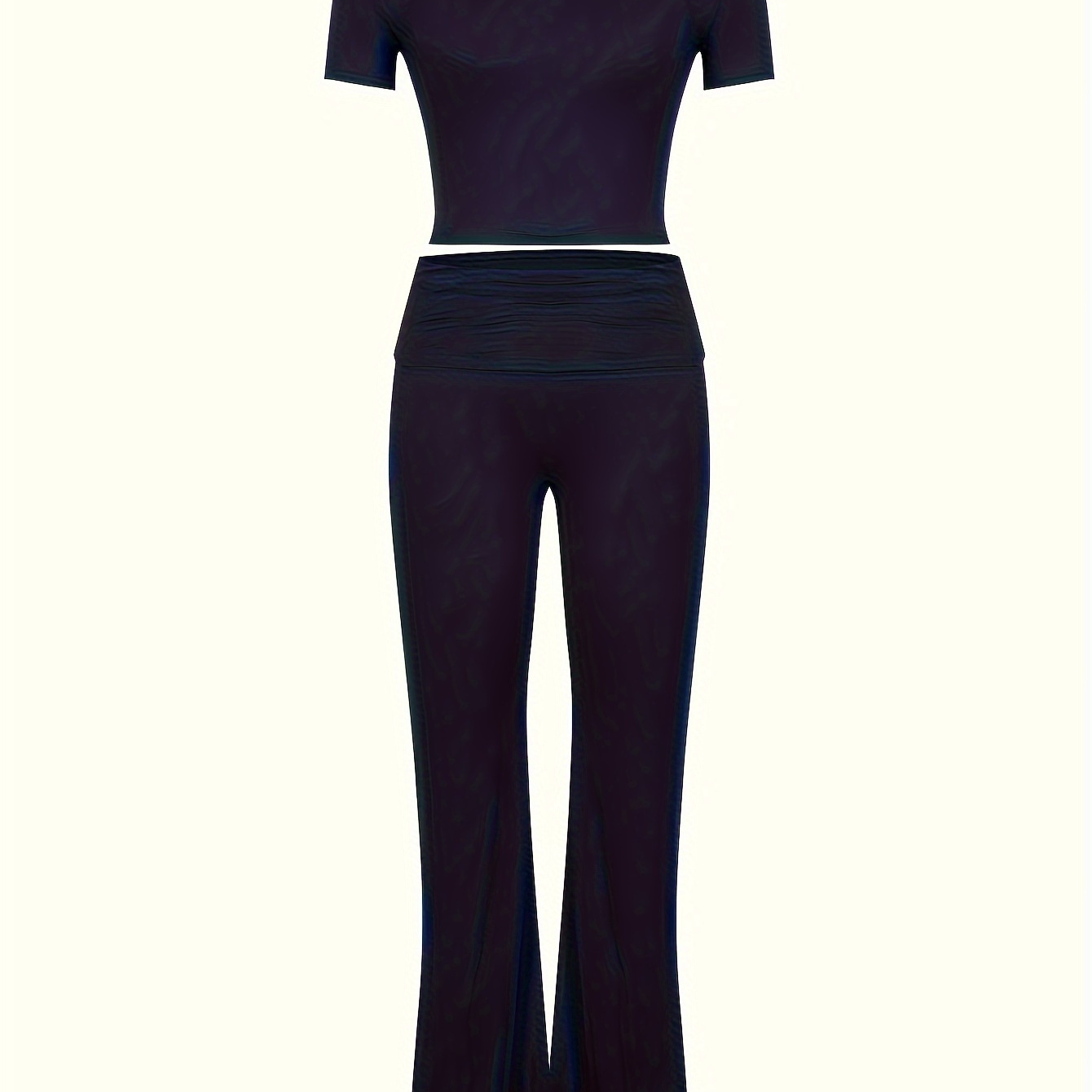 

Texture Lisse, Ensemble Sportif Décontracté en Modal Bleu Marine pour Femmes - Haut Court à Col Rond en Spandex/Modal Extensible & Pantalon Évasé, Lavable en Machine, Pantalons pour Dames