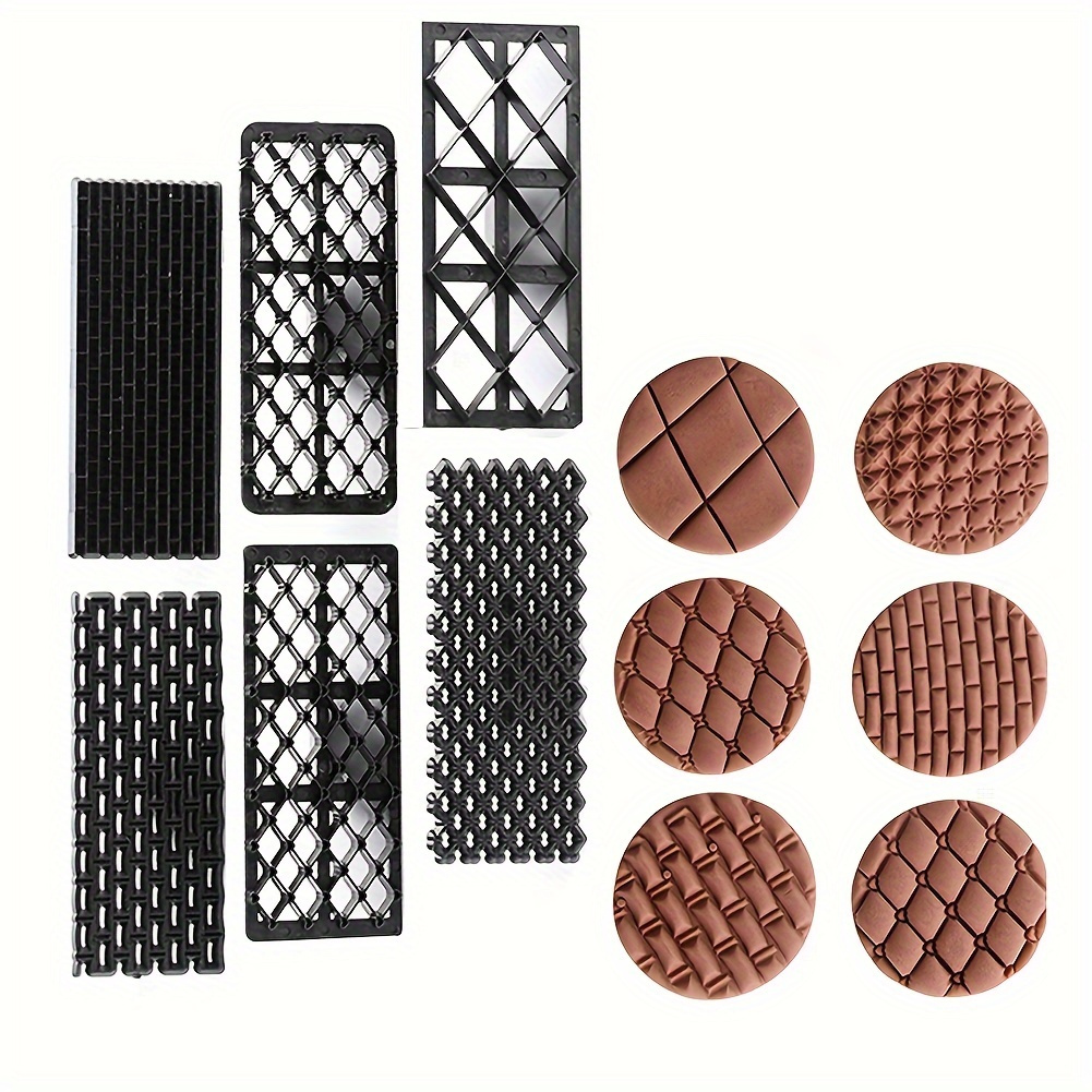 

6pcs Fondant Embossing Mold Set - Cookie Cutters & Impression Texture Mat, Lead-free Plastic, Kitchen Baking Tools