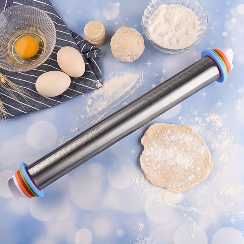 

Adjustable Stainless Steel Rolling Pin Set With Removable Thickness Rings - Ideal For Baking Dough, Pizza, Pie, Pastries For Christmas, , Easter, Thanksgiving, Graduation