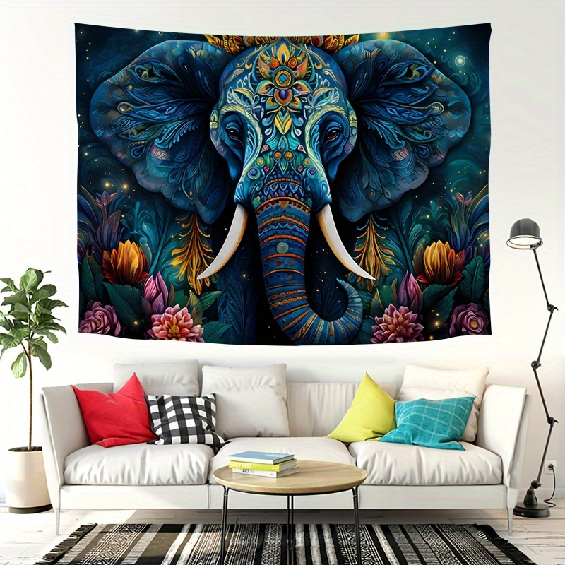 

1pc Elephant Pattern Tapestry, Wall Hanging , Wall Art For Living Room Bedroom Dorm Room, Home Decor, With Free Accessories
