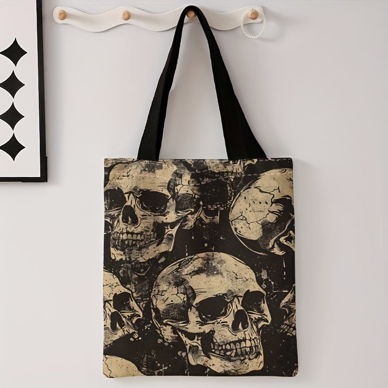 

Skull Pattern Tote Bag, Large Capacity Shoulder Bag, Casual Handbag For Commuting & School, And Shopping