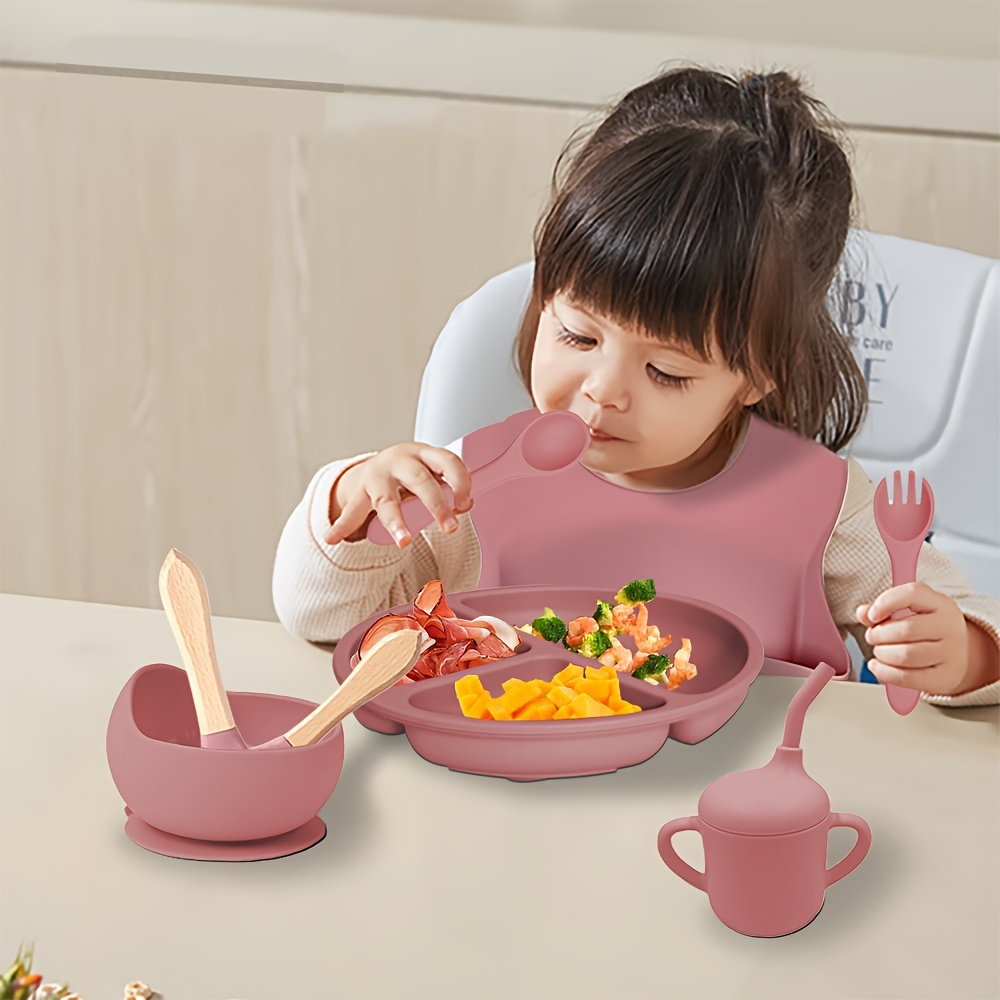 

8pcs Silicone Toddler Feeding Set - Non-toxic, Bpa Free, Easy To Clean, Suction Cup Plates & Bowls, Divided Plate, Suction Bibs, Straw Cups, Spoons & Forks - Ideal For Toddlers 1-3 Years