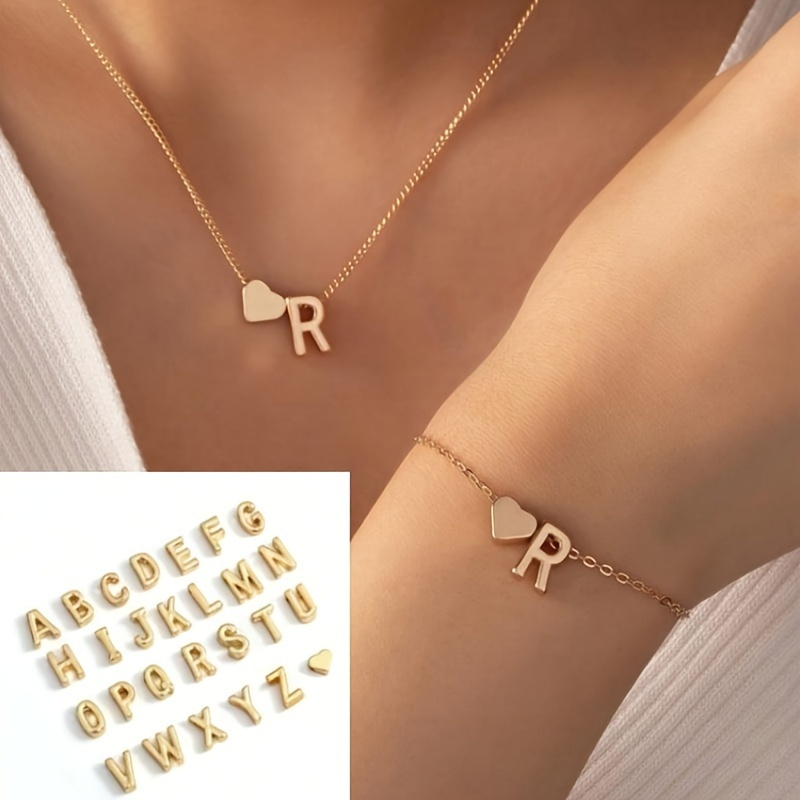 

1 Necklace + 1 Bracelet Minimalist Style Jewelry Set Trendy Letter Design U Got An Alphabet To Choose Match Daily Outfits Party Accessories