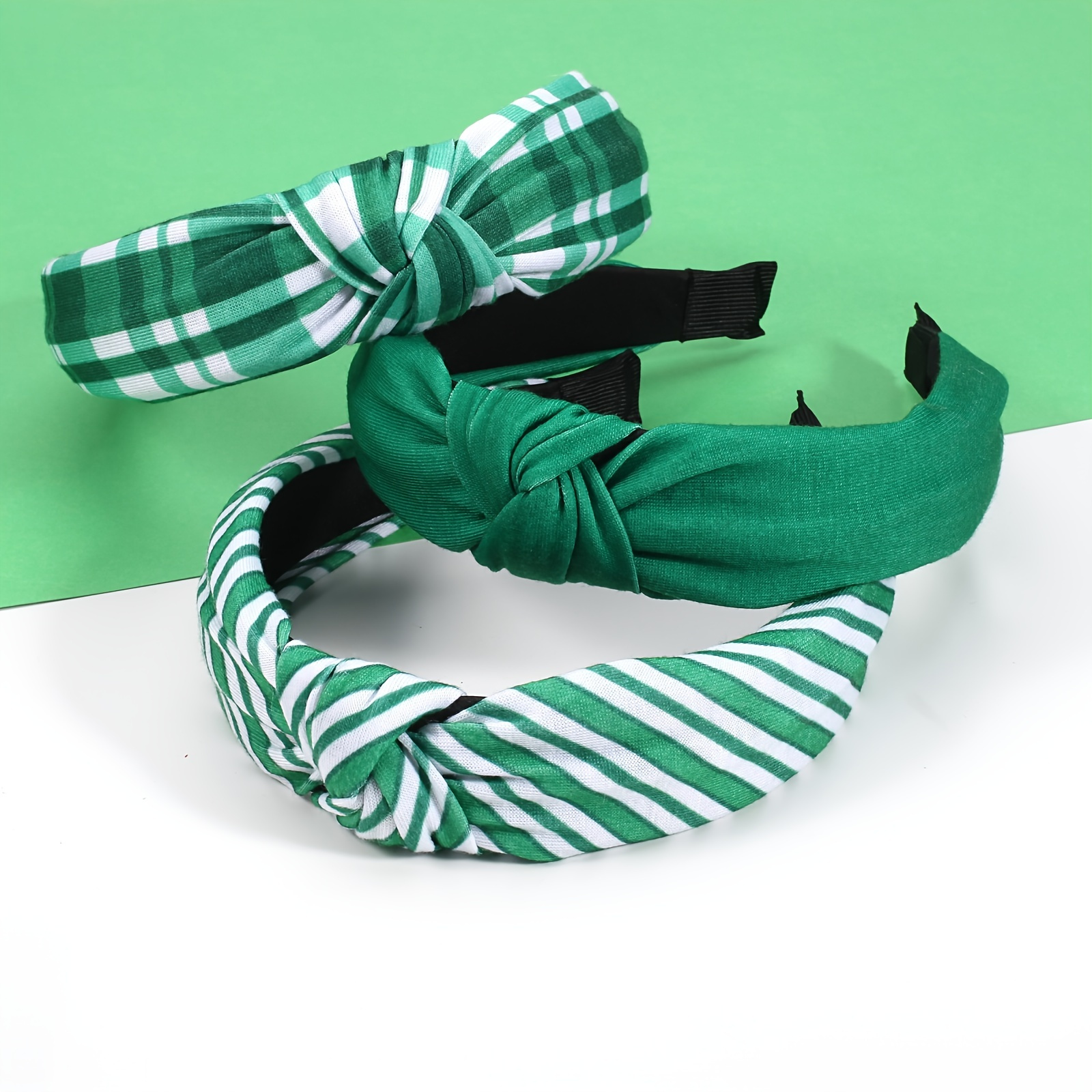 

1pc St. Patrick's Day Green Striped Headband Cross Top Knot Hair Bands Hairband Hair Accessories Twisted Knotted Head Wrap
