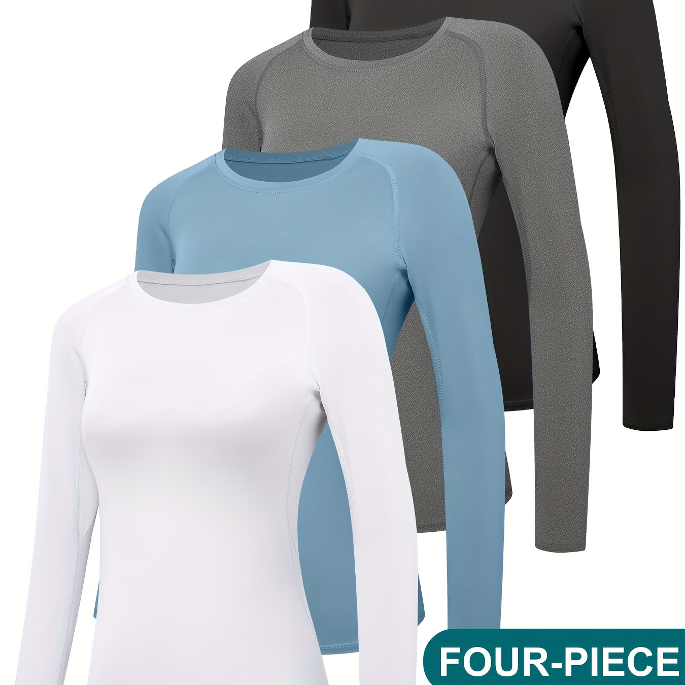

4pcs Women's T-shirt, Long Sleeve Running Workout Athletic Top, Women's Activewear
