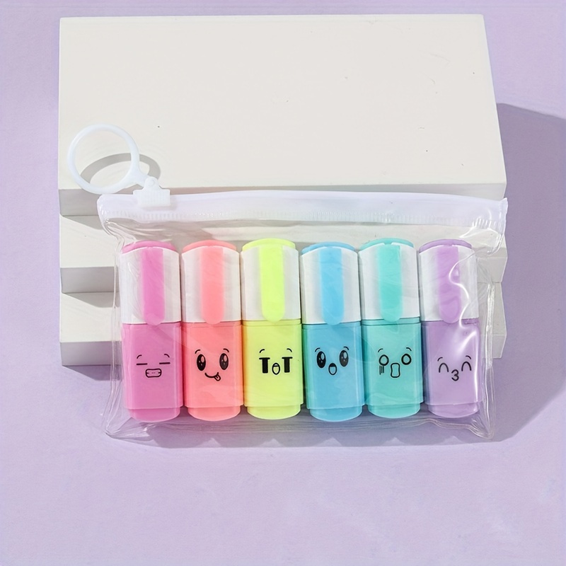 

6pcs Cute Mini Colorful Happy Face Highlighter, Doodle Painting Journal Learning Colorful Expression Marker Pen Set