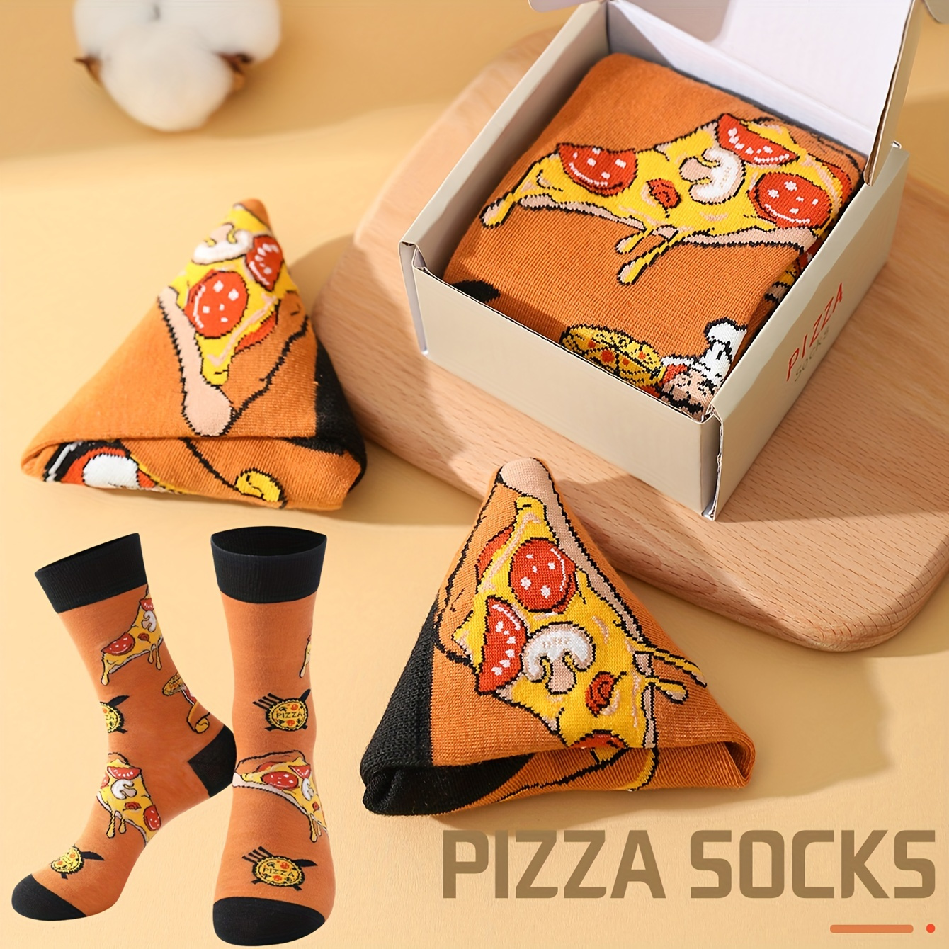 

Novelty Pizza Pattern Socks, Funny Unisex Party Mid Tube Socks With Gift Box, Women's Stockings & Hosiery