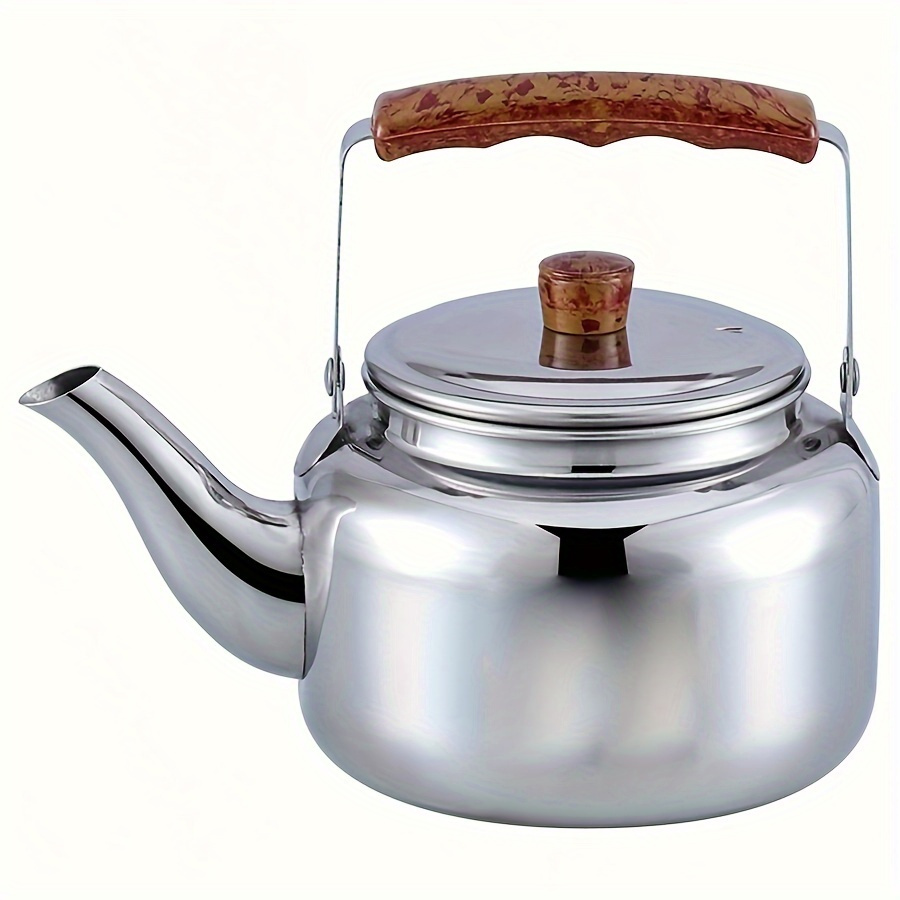 

Stainless Steel Teapot With Wood Handle, Traditional Stovetop Kettle For Indoor And Outdoor Use, Compatible With Induction And Gas Stove, Thickened Body Design, 1l Capacity - No Electricity Required