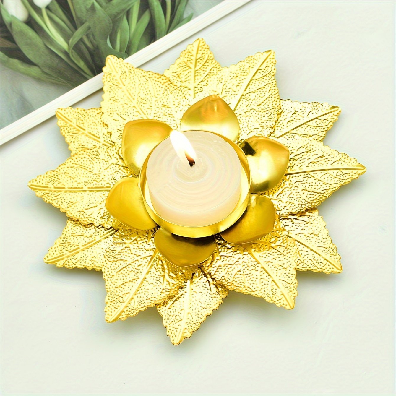 

2pcs Metal Lotus Flower Candle Holders, Tabletop Candlestick Decor