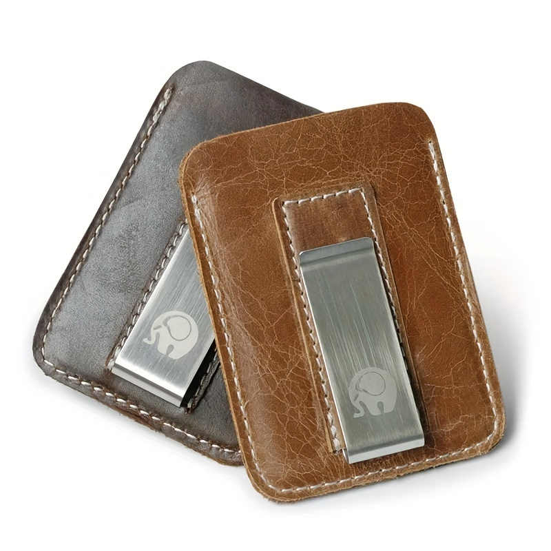 

1pc Men's Top Layer Cowhide Money Clip, Billfold Casual Card Holder