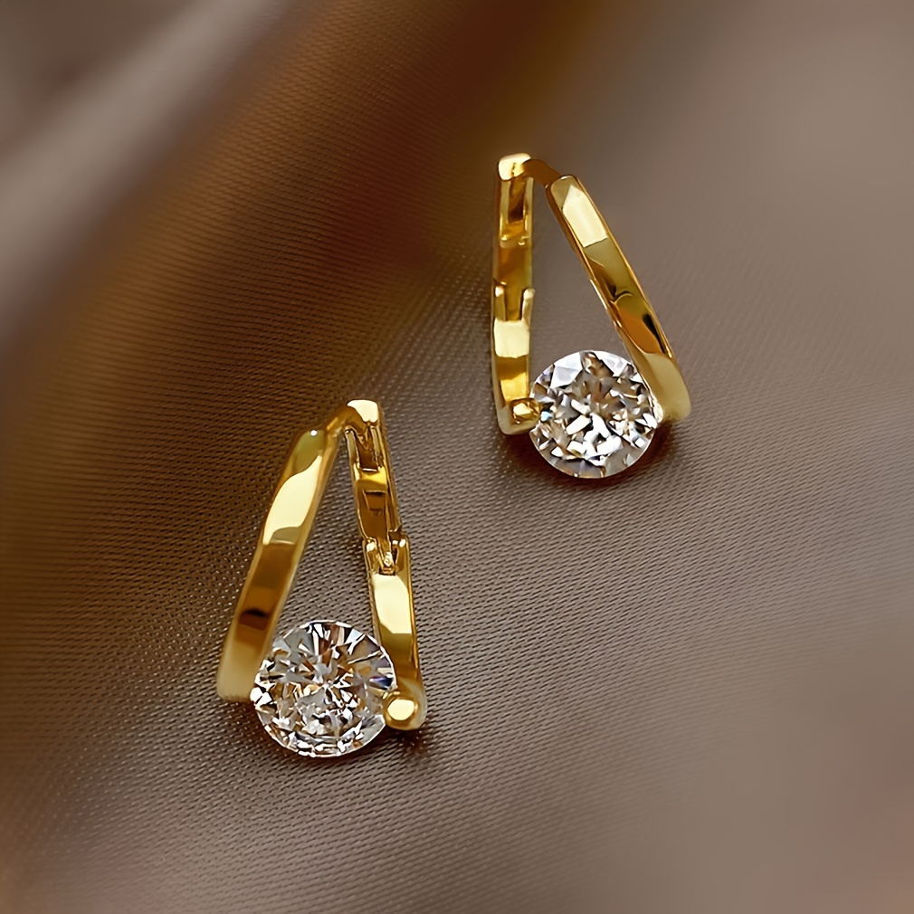 

Elegant 2pcs Golden-tone Cubic Zirconia Stud Earrings Set - & Stylish Accessory For Casual Attire, Perfect Valentine's Day Or Birthday Gift