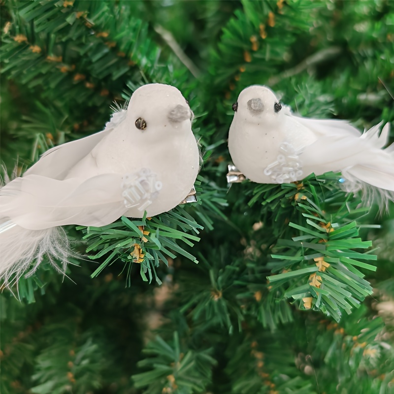 6/12Pcs Artificial Birds Decoration Fake Bird White Feathers Clip on Xmas  Tree