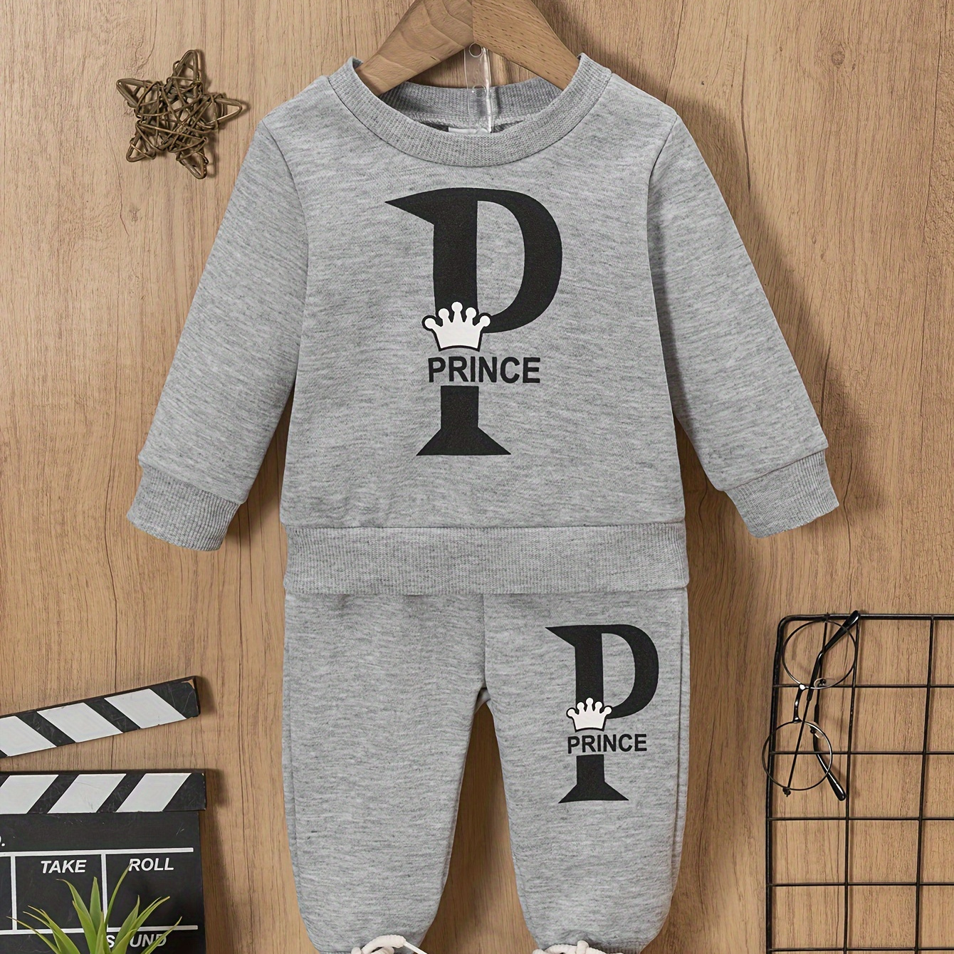 

Toddler Boy's 2-piece Set, Prince Cartoon Alphabet Print Casual Outfit, Soft And Durable, Spring/autumn Wear