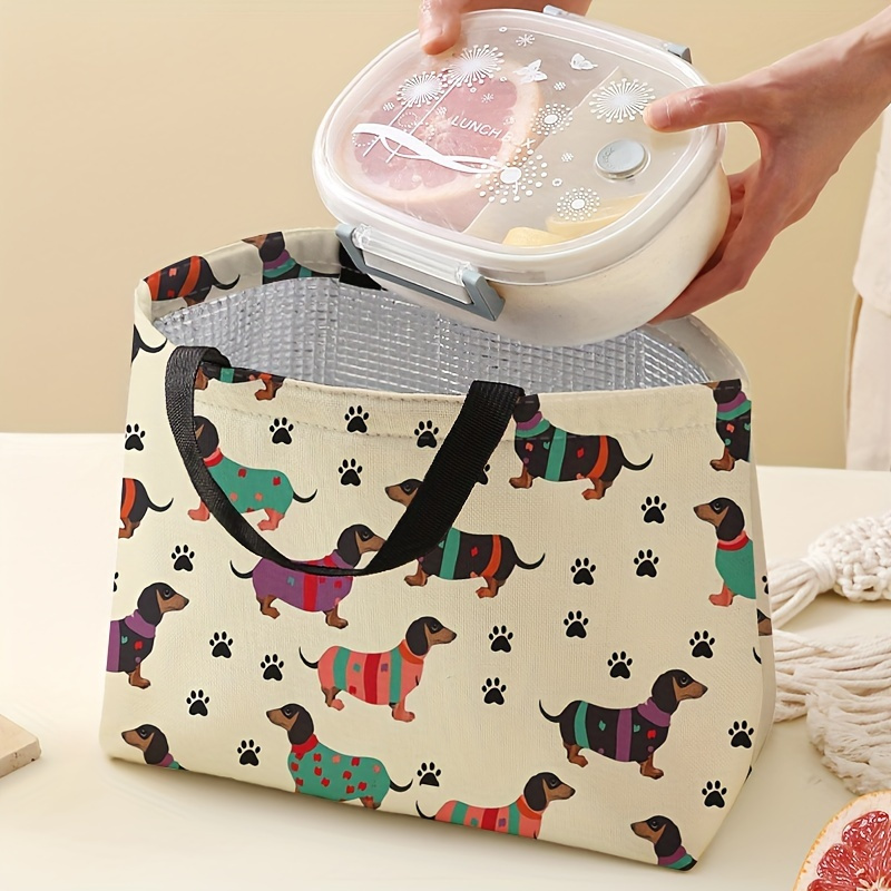 

Reusable Insulated Lunch Bag With Cute Dog Print - Leakproof, Double-sided Design For Office, Work, Beach & Travel - Polyester Handbag