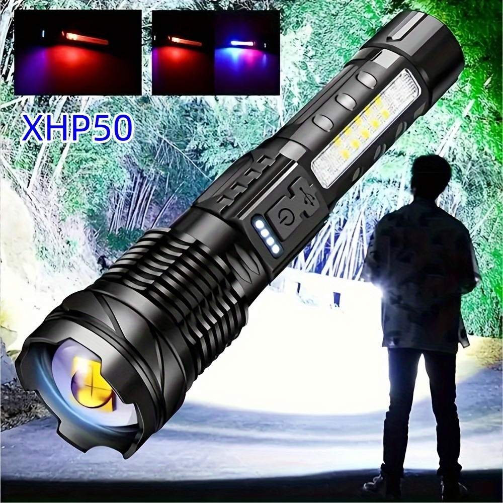 Super Powerful Flashlight Rechargeable Torch Light High Power Strong LED  White Flash Light Tactical Lantern with Charging Cable