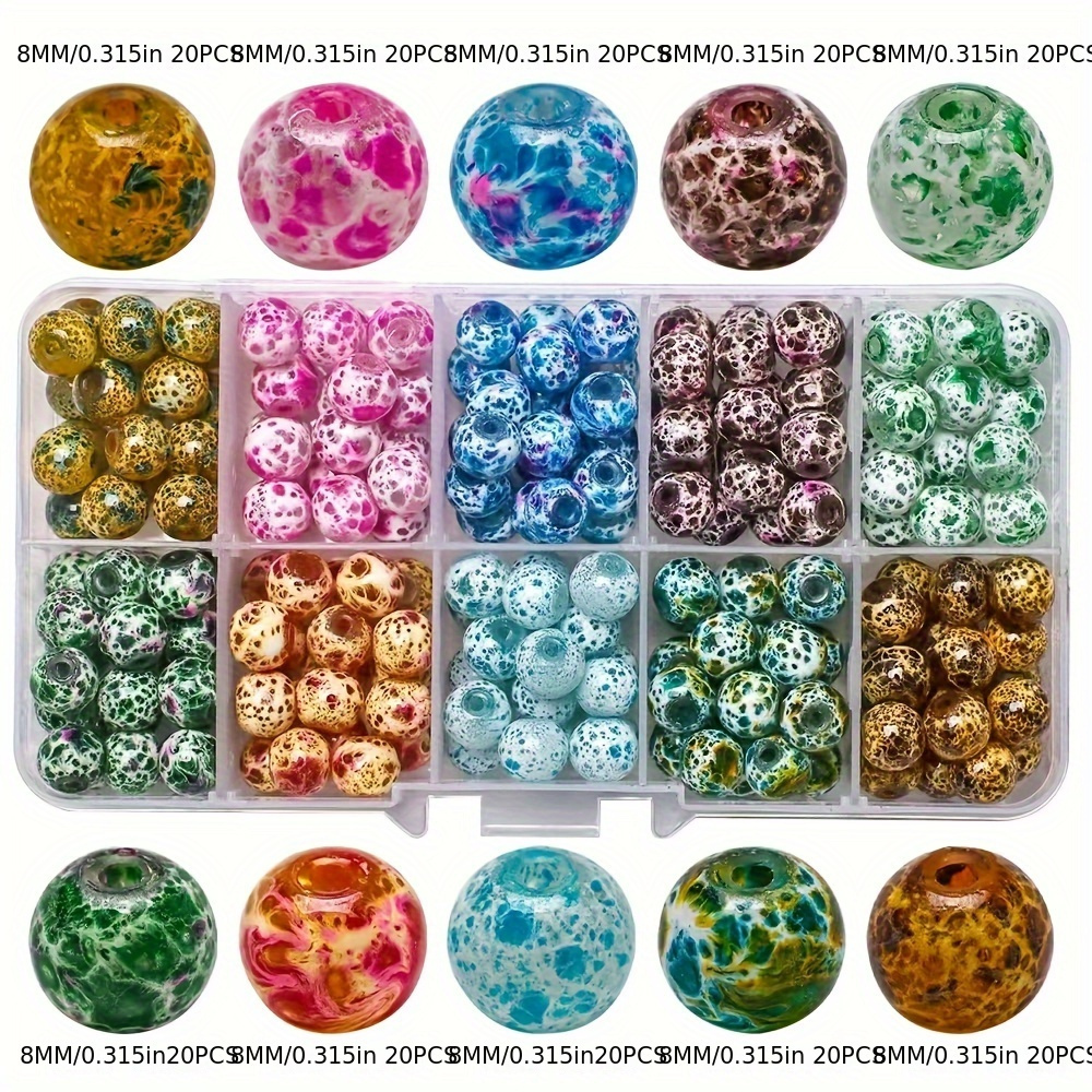 

200pcs 8mm Glass Beads In 10-compartment Box - , Bracelets & Necklaces - Ideal Christmas & Thanksgiving Craft Gift