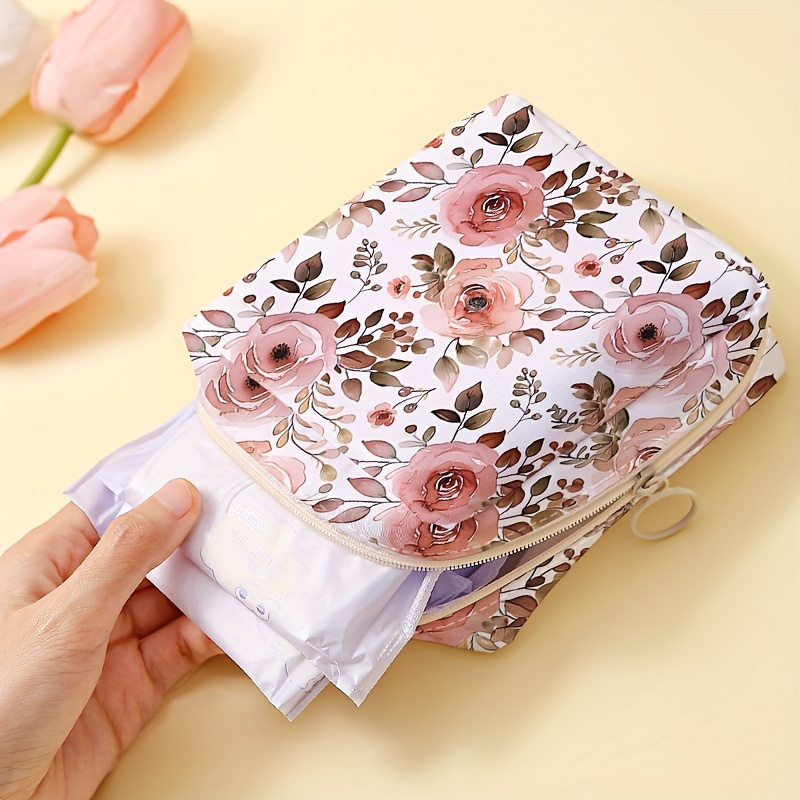 

Floral Sanitary Napkin Storage Bag, 1 Piece, Portable Mini Feminine Hygiene Organizer, Rose Pattern, Candy Sundries Pouch, Lightweight Multi-purpose Pack