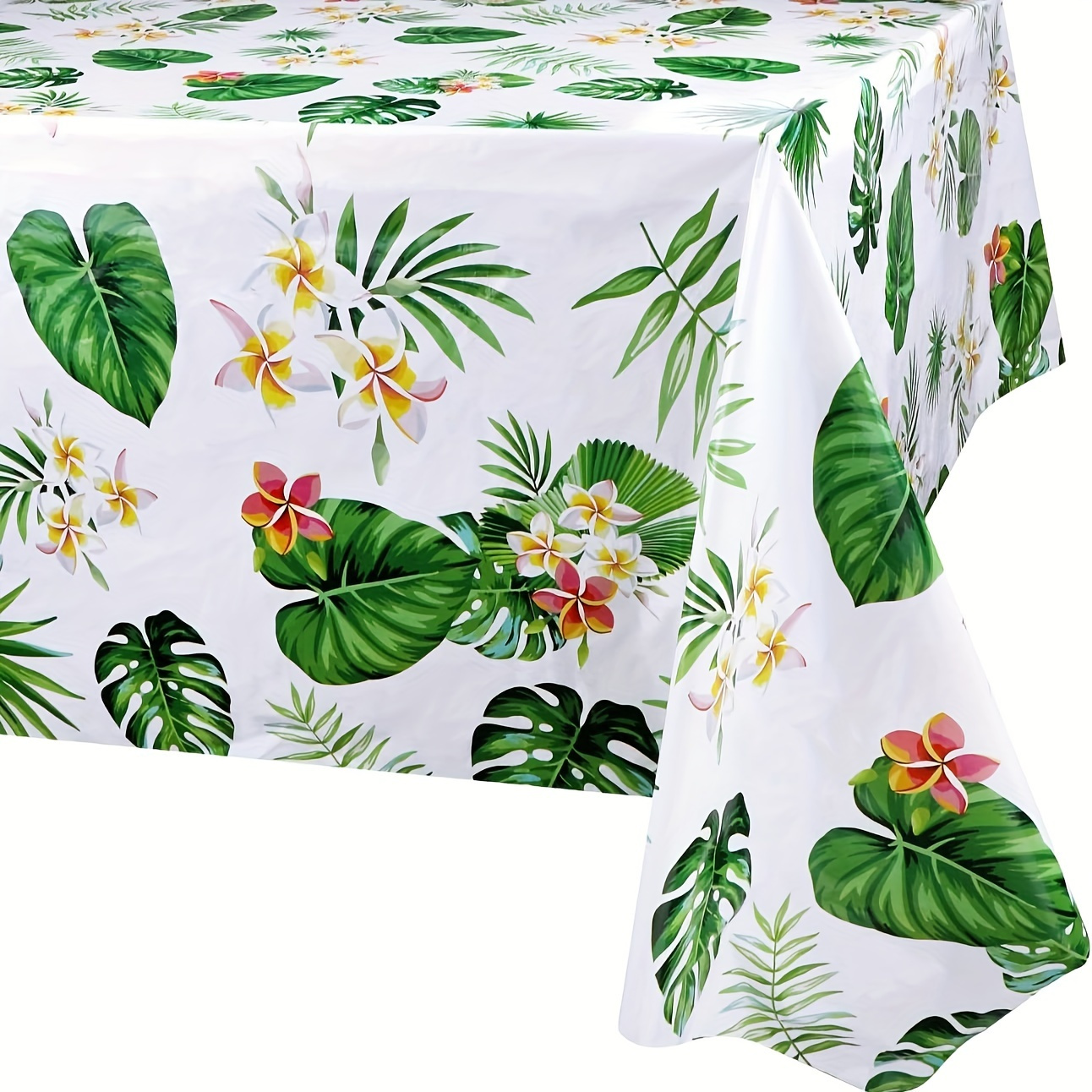 

1pc, Tropical Hawaiian Palm Leaf Tablecloth, Disposable Plastic Tablecloth, Summer Beach Party Rectangular Table Cover, Festive Table Decor For Outdoor And Indoor Use