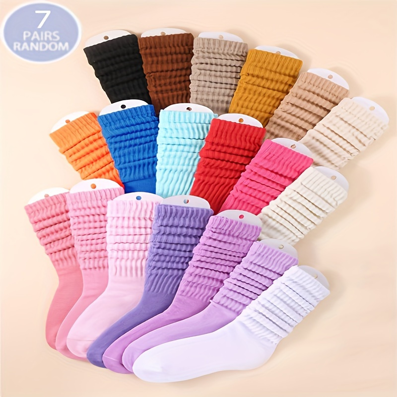 

7/10/14 Pairs Solid Thick Slouch Socks, Trendy & Warm All-match Calf Socks For Fall & Winter, Women's Stockings & Hosiery