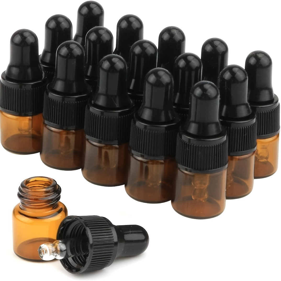 

15pcs Amber Glass Dropper Bottles 1ml 2ml Mini Essential Oil Dropper Bottles Empty Travel Sample Vials With Black Cap