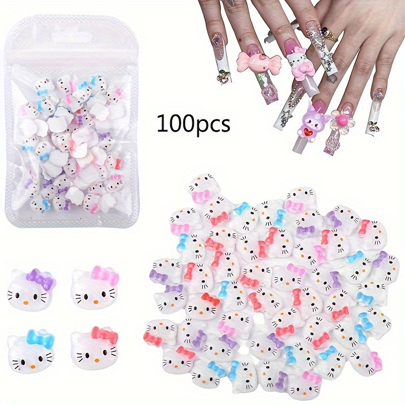 

100pcs/packs Nail Charms Slime Charms Kawaii Hello Kitty Cartoon Nail Jewelry Charms Rhinestone Gems Kit Crafts