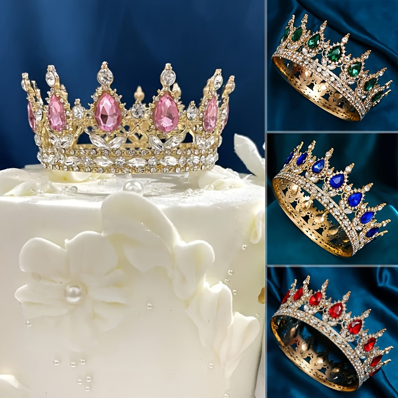 

1pc, Pink Gemstone Metal Crown -banquet Noble Charm And Gorgeous Cake Decoration - Perfect For Parties, Birthdays, And Holidays 1pcs