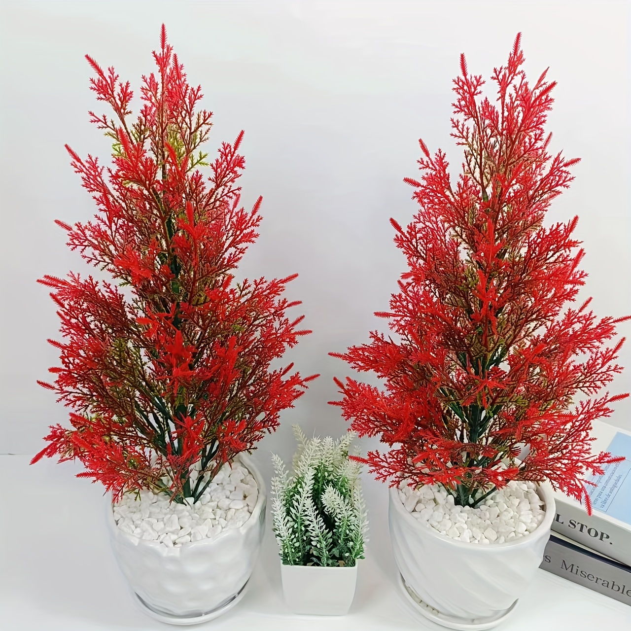 

Festive Red Christmas Tree Artificial Plant For Home Decor - No Container Included