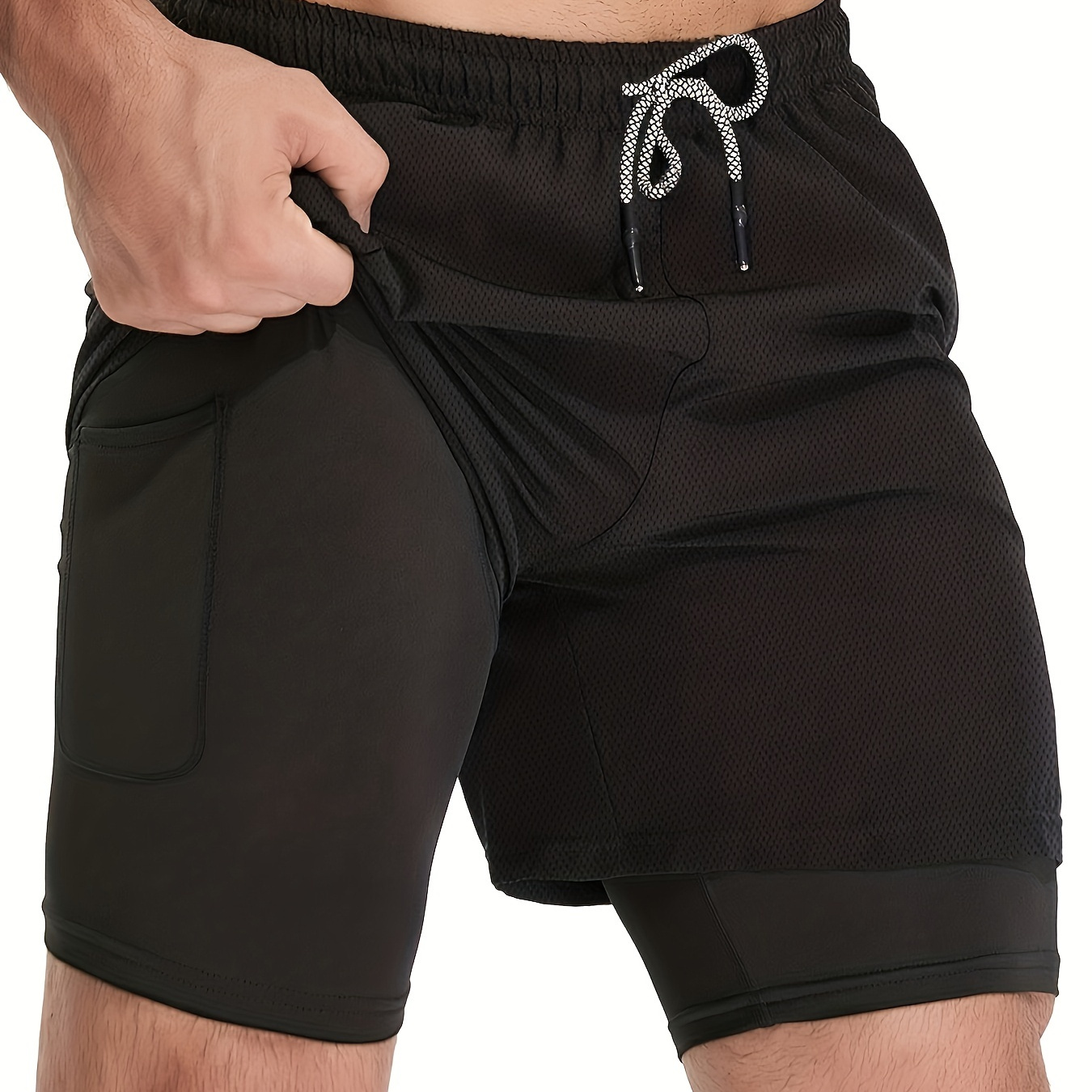 

Men's Stylish Loose Solid Shorts With Pockets, Active Breathable Comfy Medium Stretch Drawstring Shorts For Hiking Jogging Cycling Outdoor Fitness Workout