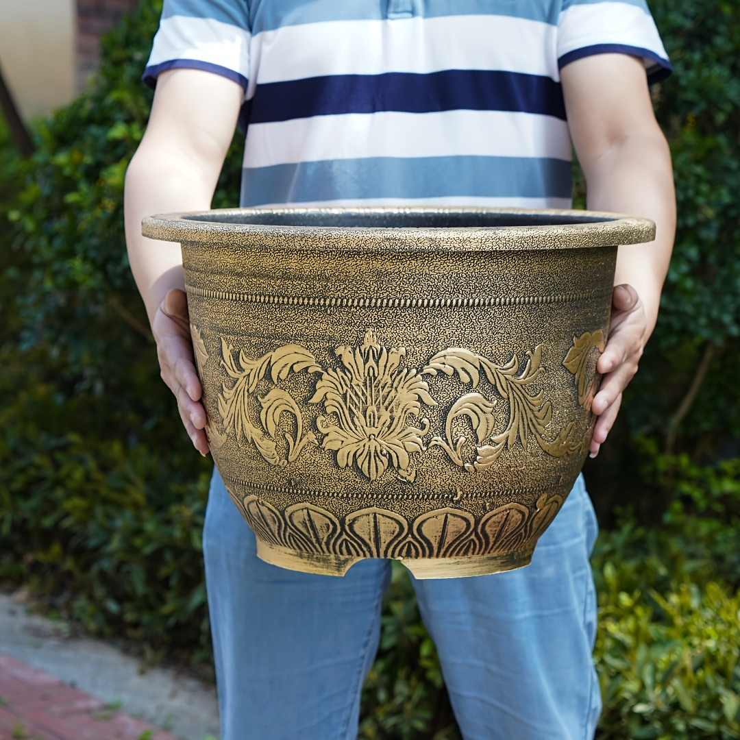 

Lot de 2 de fleurs en résine de 20 pouces des trous de drainage peints une bronze épaisse et , de européen.