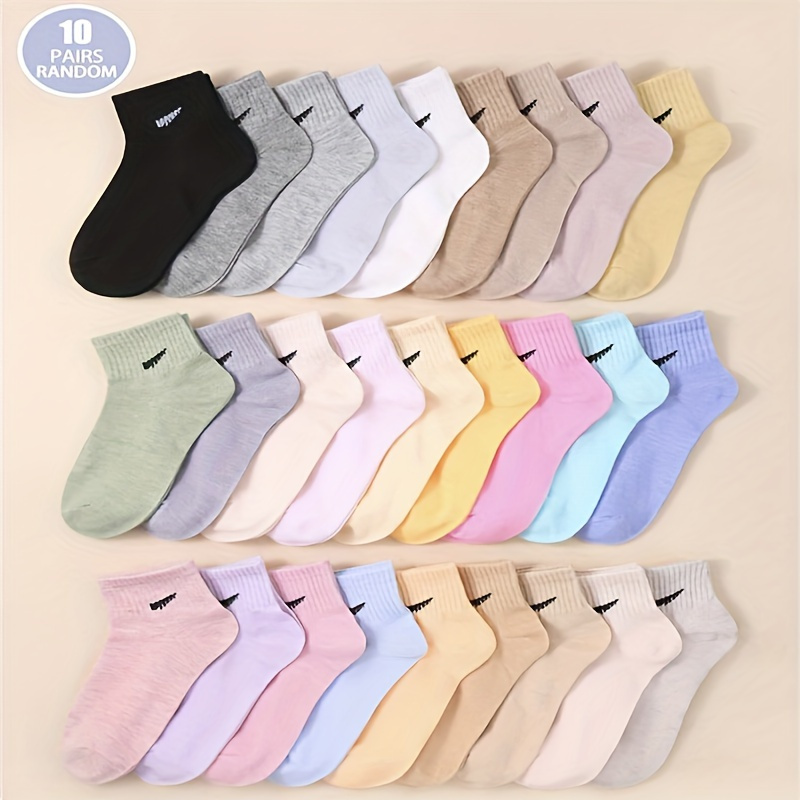 

10/20/30 Pairs Of Random Forest-style Solid Color Candy Sports Daily Simple Versatile Skin-friendly Comfortable Breathable Deodorant Women's Socks