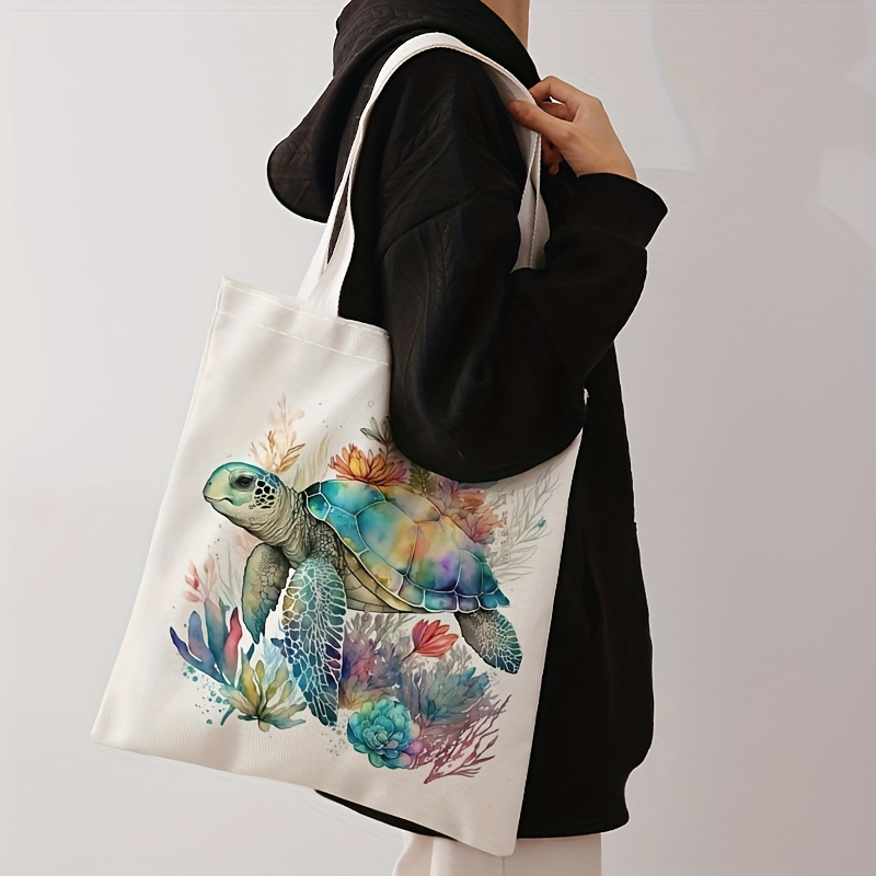 

Turtle Pattern Printed Handbag, Leisure Travel Beach Bag, Large Capacity Shoulder Shopping Bag