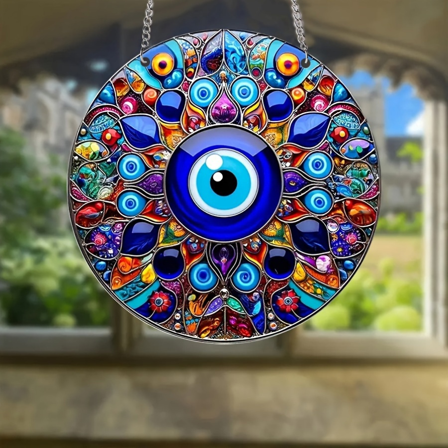 

Acrylic Evil Eye Suncatcher - 14.5cm/5.7 Inch Hanging Decorative Eye Protection Talisman For Home, Garden, Porch, Bathroom - Good Luck Charm For Housewarming, Christmas Gift