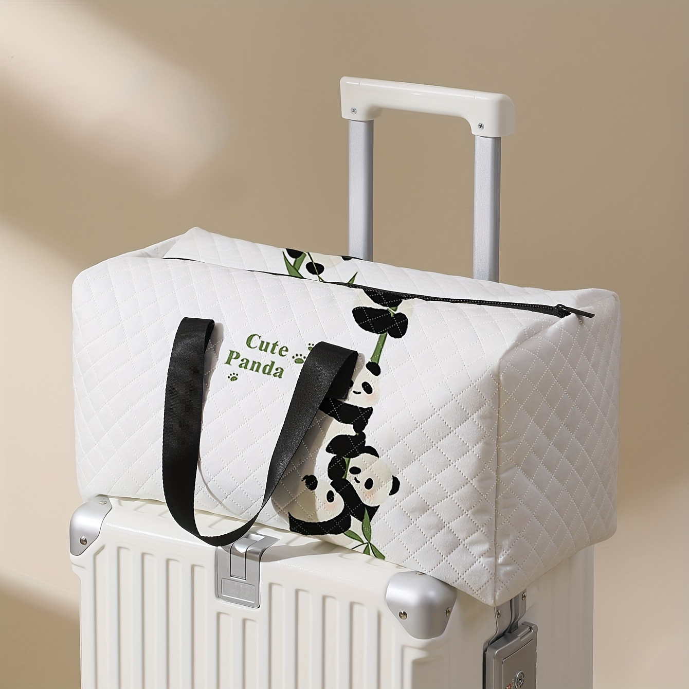 

1pc Large Capacity Travel Handbag, Panda Pattern Print Fashionable Crossbody Bag, Handbag With Shoe Compartment, Portable Overnight Luggage Bag, Suitable For Gym, Yoga