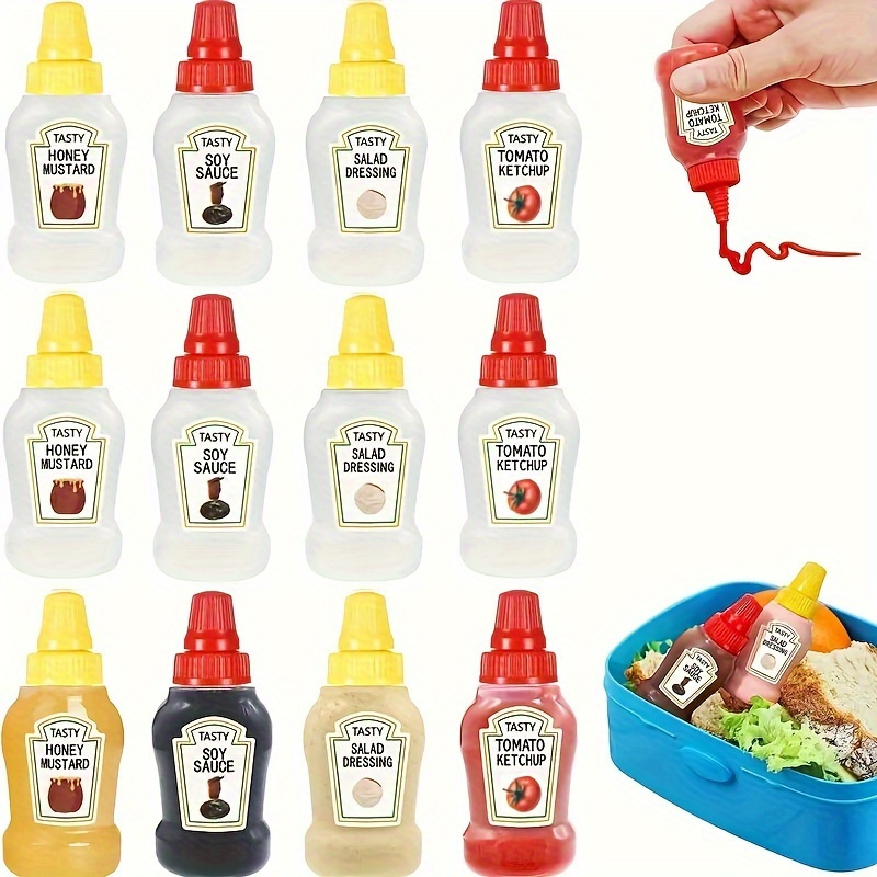 16pcs Lunch Box Sauce Container With Dropper, Cute Plastic Seasoning  Distributo Mini Salad & Tomato Sauce Bottle