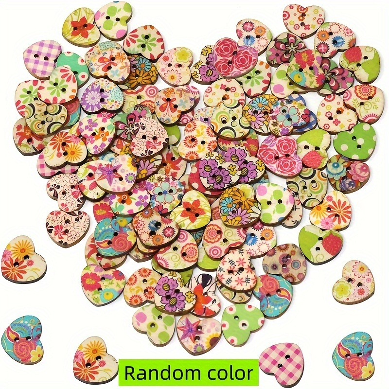 

50pcs Boutons en Bois en de Cœur de 17mm 2 Trous Couleurs Mélangées Motif Fleur Imprimé Boutons en Bois Décoratifs pour Couture Scrapbooking d'Artisanat DIY