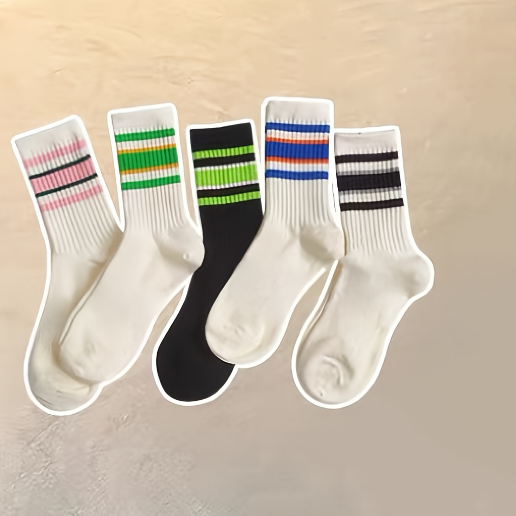 

5/6/10/12 Pairs Colorblock Striped Socks, Comfy & Breathable All-match Socks, Women's Stockings & Hosiery