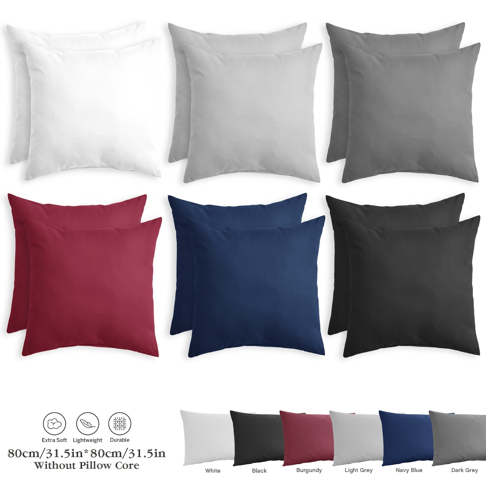 

Extra Soft 80x80cm Pillowcases With Button Closure - Suitable For Bedroom And Living Room Decor