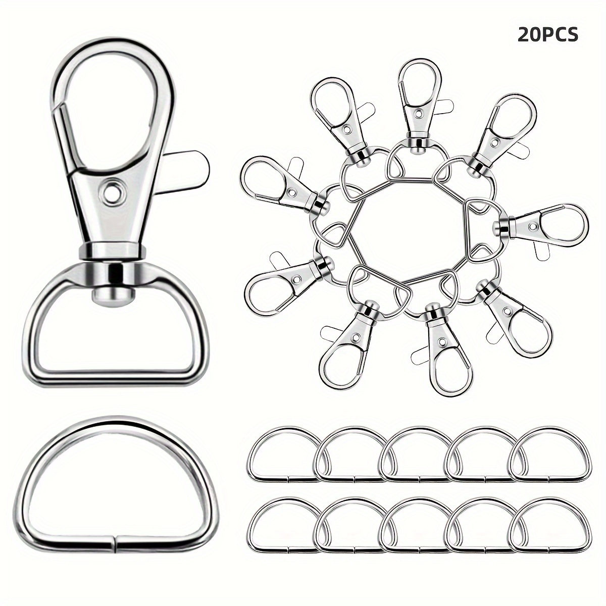 80 Pack Silver Lanyard Swivel Snap D Ring Hooks for Crafts and Purse Hardware (1.5 L x 0.75 W)