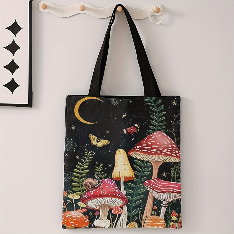 

Creative Mushroom Pattern Double-sided Print Casual Tote Bag, Reusable Trendy Messenger Bag, Versatile Handbag, Computer Bag