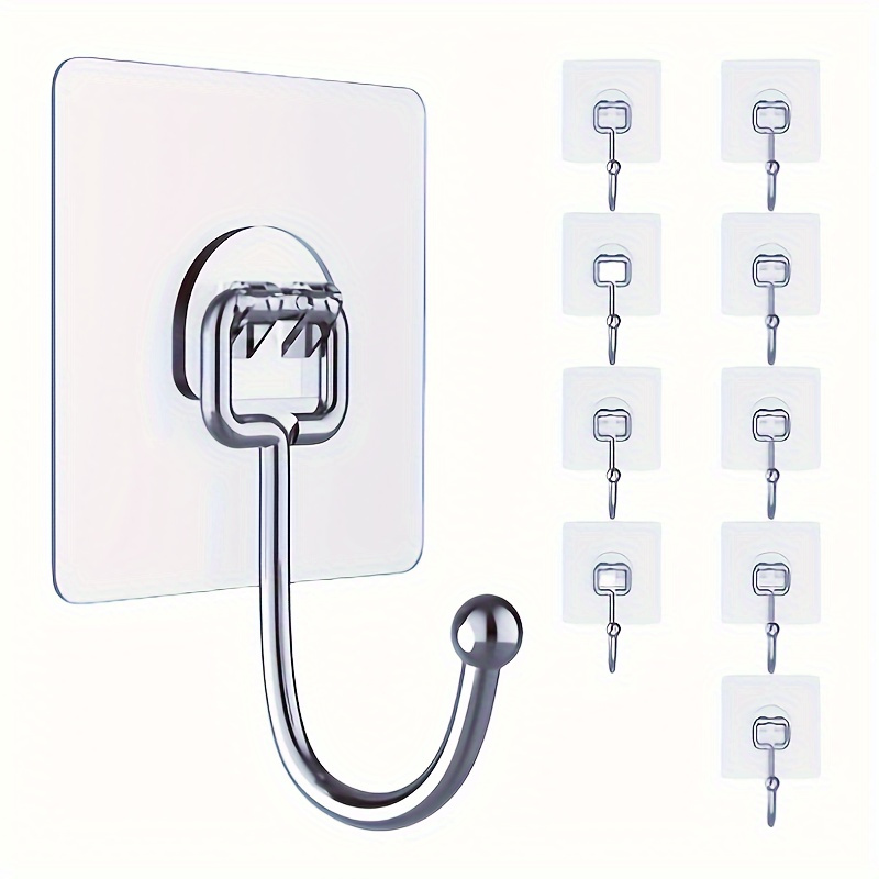 

10pcs Large Adhesive Hooks 22ib(max), Waterproof And Rustproof Wall Hooks For Hanging Heavy Duty, Stainless Steel Towel And Coats Hooks To Use Inside Kitchen, Bathroom, Home And Office