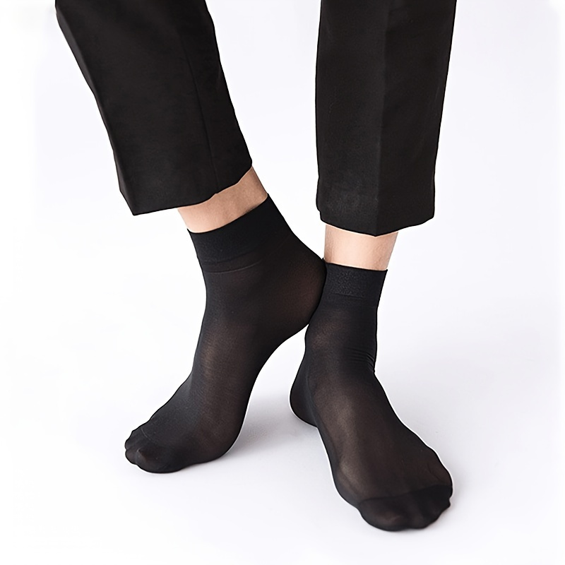 

10 Pairs Of Men's Solid Color Ice Silk Anti Odor & Sweat Absorption Crew Socks, Comfy & Breathable Thin Socks, For Daily Wearing, Spring And Summer