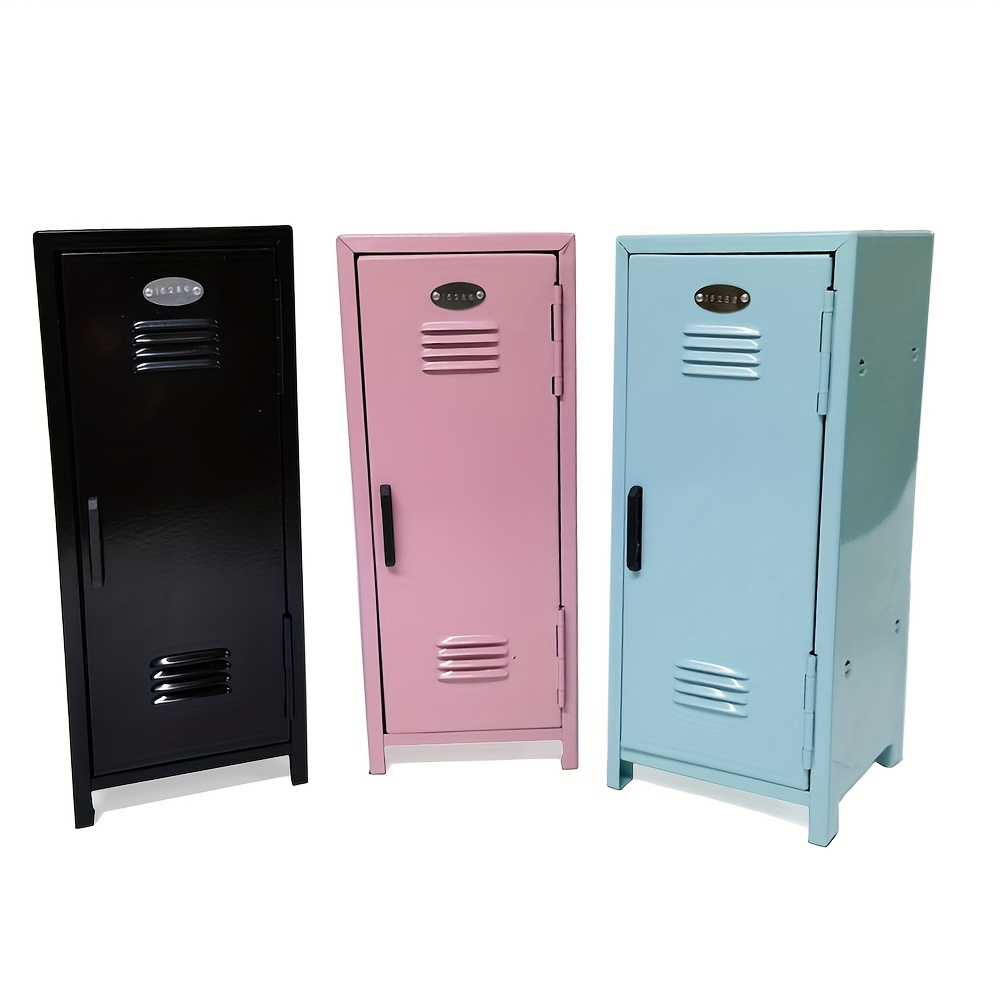 

1pc Compact Metal Locker With Key Lock - Miniature Safe Box In Black, Pink, Light Blue For Desk, Bedroom, Home Office Storage | Ideal For Cash, Jewelry & Small Items