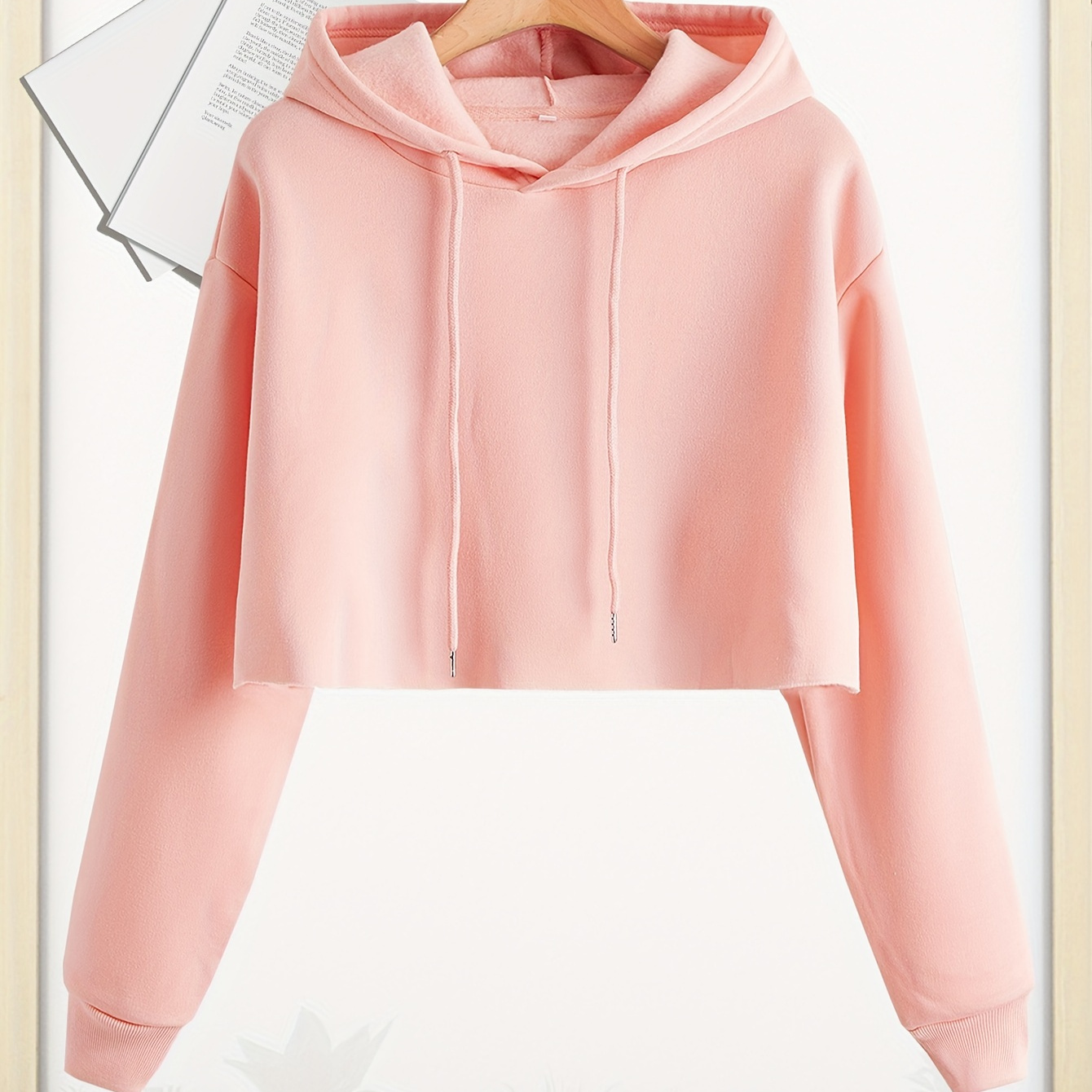 Women Pullover Cropped Hoodies, Long Sleeves Sweatshirts, Casual Basic Hooded Top