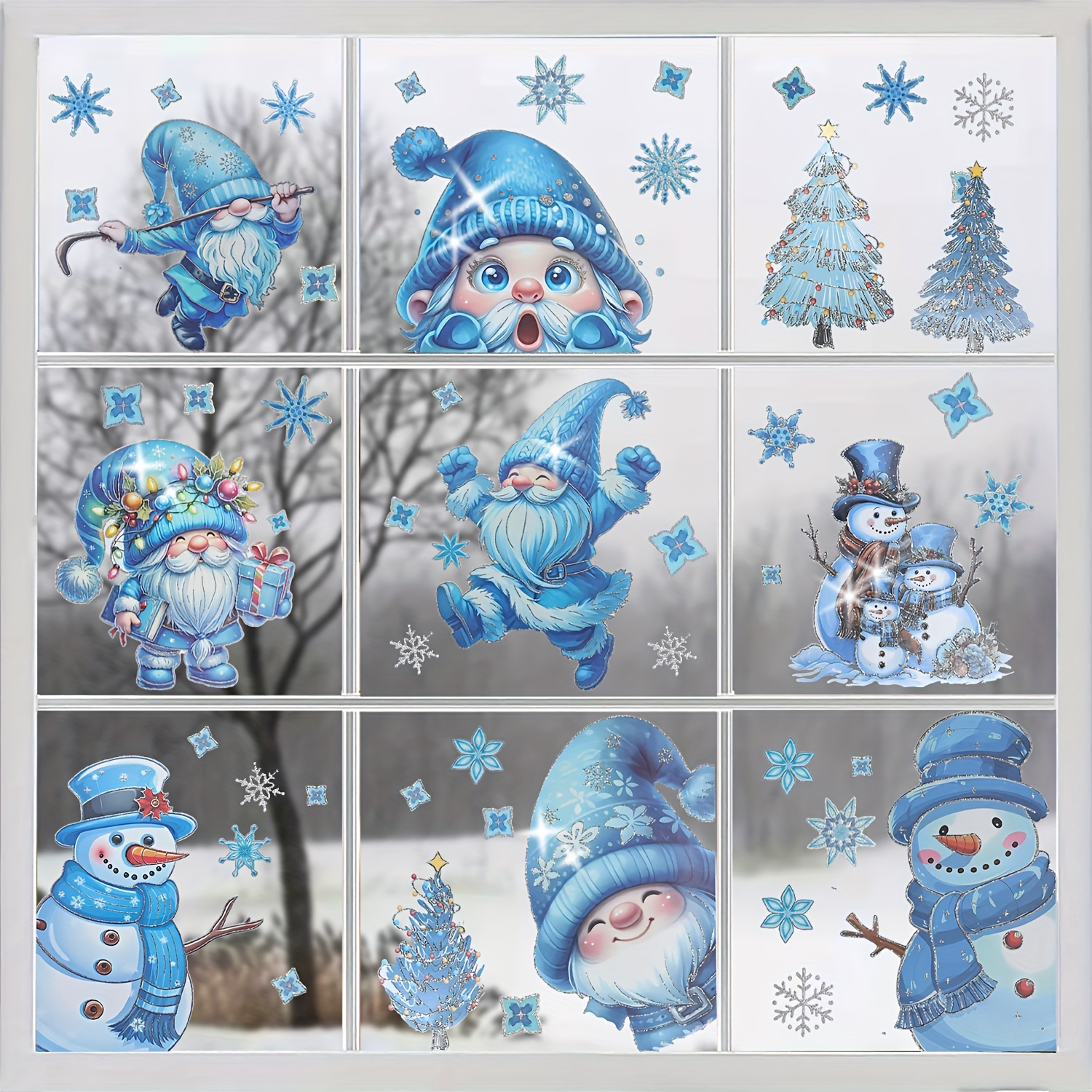 

Glitter Silvery Glitter Christmas Stickers Old Man Window Dwarf Snowman Tree Decoration Stickers Window Stickers